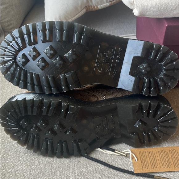 Dr. Martens Brown Fuzzy 1460 Lace-Up Boots with Yellow Stitching - Picture 4 of 9